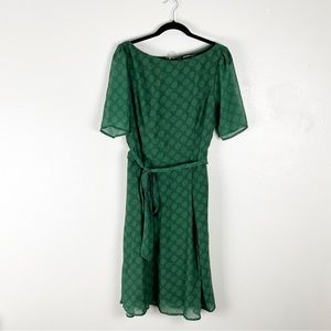 eSHAKTI Green Polka Dot Short Sleeves Sash Belted Waist Lined Dress, Size XL